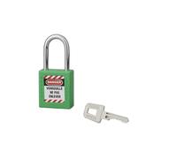 THIRARD Cadenas de Consignation 40 mm, Anse 38 mm, Vert | Cadenas LOTO à clé unique pour condamner un point d'énergie et identifier l'intervenant durant la maintenance industrielle.