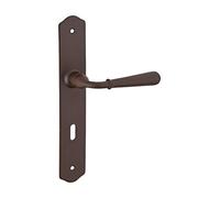 Ensemble de poignées pour porte de chambre Charon trou de arré 7mm, entr'axes 195mm, acier rouillé - THIRARD