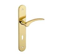 THIRARD - Ensemble de Poignées pour Porte de Chambre Dionysos - Acier Embouti - Design Élégant - Trou de Clé - Entr'Axes 195 mm - Carré 7 mm - Finition Laiton - Jaune/Doré