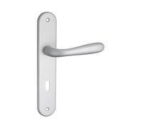 THIRARD - Ensemble de Poignées pour Porte de Chambre Goccia Trou de Clé - Carré 7 mm - Entr'Axes 195 mm - Chromé Satin - Plaques Aluminium Embouti - Béquilles Aluminium - Gris