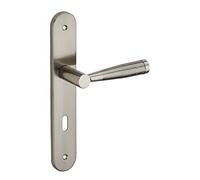 THIRARD - Ensemble de Poignées pour Porte de Chambre Helios - Acier Embouti - Usage Pratique et Esthétique - Trou de Clé - Carré 7 mm - Entr'Axes 195 mm - Finition Nickelé Brossé - Gris