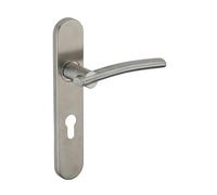 THIRARD - Ensemble de poignées pour porte d'entrée Poseidon trou de cylindre, carré 7mm, entr'axes 195mm, inox brossé - THIRARD