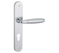 Ensemble de poignées pour porte d'entrée Mirella2 trou de cylindre, carré 7mm, entr'axes 195mm, chromé brillant/satiné - THIRARD