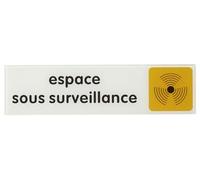 THIRARD - Plaque de Signalisation Espace Sous surveillance - Plexiglass Adhésif - Intérieur et Extérieur - Finition Brillante - Facile à Installer - 170 x 45 mm - Blanc