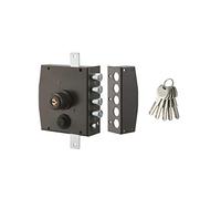 THIRARD - Serrure en Applique à Double Entrée pour Porte d'Entrée - Coffre et Gâche Acier - Verrouillage à Trois Points - 154 x 140 mm - 3 Points - Droite - 5 Clés - Noir