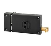 THIRARD Serrure en Applique Horizontale, Tirage Gauche, 140 x 88 mm, Noir | Boîtier acier cambré, axe 70 mm, carré 7 mm, mécanisme 2 tours, finition noire, compatible portes d'entrée
