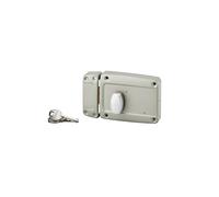 THIRARD - Serrure en Applique pour Porte de Garage - Poignée Laquée Gris - Coffre et Gâche Acier Embouti - 120 x 90 mm - Gauche - Bouton Poussoir - Cylindre 55 mm - 3 Clés Nickelées
