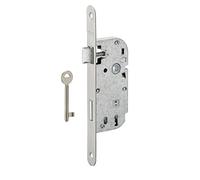 THIRARD Serrure Encastrable à Clé pour Porte de Chambre, Axe 40 mm, Inox | Bouts Ronds, 1 vec Gâche, Entraxe 70 mm, Carré 7 mm, 59x135 mm, Réversible Droite/Gauche, 1 Point de Fermeture, Zinc