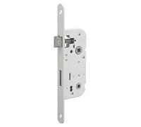 THIRARD Serrure Encastrable à Condamnation, Axe 40 mm, Certifiée NF, Blanc | Pour Salle de Bain et Toilette, Bouts Ronds, Entraxe 70 mm, Carré 7 mm, 59x135 mm, Réversible Droite/Gauche, Zinc