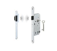 THIRARD - Serrure Encastrable Magnétique à Clé pour Porte de Chambre - Axe 40 mm - Bouts Ronds - Coffre Acier Embouti - Système Magnétique à Pêne Rétractable - Gâche Plate Acier - Gris
