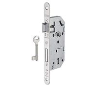 THIRARD - Serrure Encastrable Monomax NF à Clé pour Porte de Chambre - Axe 40 mm - Coffre Acier Embouti - Têtière Inox Bouts Ronds - Mécanisme à 2 Tours - Gâche Plate Acier - 1 Clé - Gris