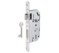 THIRARD - Serrure Encastrable Monomax NF à Clé pour Porte de Chambre - Axe 50 mm - Coffre Acier Embouti - Mécanisme à 2 Tours - Têtière Inox Bouts Ronds - 1 Clé - Gâche Plate Acier Zingué - Gris