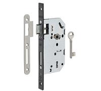 THIRARD - Serrure Encastrable Monomax NF à Clé pour Porte de Chambre - Axe 50 mm - Coffre Acier Embouti - Têtière Noire Bouts Carrés - Mécanisme à 2 Tours - 1 Clé