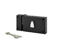 THIRARD - Serrure Horizontale en Applique 6 Gorges à Clé pour Porte de Cave - Pêne Seul - Gauche - Axe 64 mm - 140x88 mm - Noir - 2 Clés - Coffre et Gâche Acier Cambré