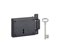 THIRARD - Serrure Horizontale en Applique à Clé pour Porte de Cave - Pêne Dormant en Acier - 110 x 80 mm - Droite - Noir - 1 n Acier Poli - Gâche à Pattes
