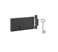 THIRARD - Serrure Horizontale en Applique à Clé pour Porte de Cave - Pêne Seul - Droite - Axe 105 mm - 160 x 80 mm - Noir - 1 che à Pattes Acier