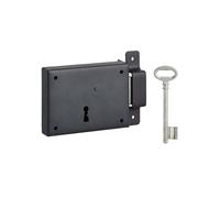 THIRARD - Serrure horizontale en applique à clé pour porte de cave, pêne seul, droite, axe 60mm, 110x80mm, noir, 1 clé - THIRARD
