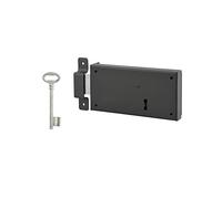 THIRARD - Serrure Horizontale en Applique à Clé pour Porte de Cave - Pêne Seul - Gauche - Axe 105 mm - 160 x 80 mm - Noir - 1 che à Pattes Acier