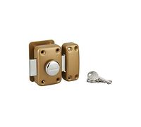 THIRARD - Verrou à Bouton Apache avec Plaque de Renfort - Cylindre Laiton 45 mm - Ø 23 mm - Acier Époxy Or - Sécurité Porte d'Entrée - 3 Clés Crantées - Coffre 90 x 60 mm