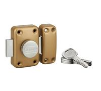 Verrou à bouton Transit 2 pour porte d'entrée, cylindre 40mm, acier, 4 clés, époxy or - THIRARD