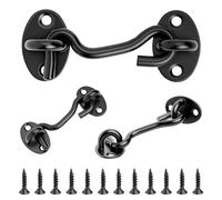 Thirtyseven Lot de 3 paires de crochets tempête avec œillet - 75 mm - Noir - En acier inoxydable - Pour porte de jardin - Crochet de cabine - Crochet de fenêtre - Verrou de porte pour porte de garage