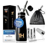 Thiru crème - note « très bien » - 100 jours d'essai - siphon à mousse avec eBook & 3 douilles en inox - pour mousse et plats chauds - (noir)