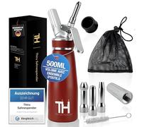 Thiru Siphon Chantilly avec 3 douilles en acier inoxydable & Sac en filet - Mousses et Crèmes - Siphon Cuisine 500ml (rouge)