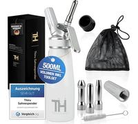 Thiru Siphon Chantilly avec 3 Douilles en Acier Inoxydable & Sac en Filet - Mousses et Crèmes - Siphon Cuisine 500ml (Blanc)