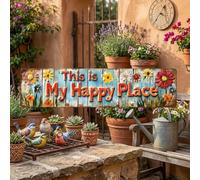 This Is My Happy Place Plaque murale en métal avec motif floral et résistante aux intempéries pour une utilisation en intérieur et en extérieur protégé (taille M)