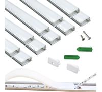 THMOOTHER Lot de 10 diffuseurs de bandes LED pré-percées à canal en U, 10 m, ruban adhésif en aluminium léger avec couvercle continu en silicone, profil bas encastré (argent, 3 x 1 m)