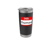 Thomas, badge « Hello My Name is Name is » Gobelet isotherme en acier inoxydable double paroi