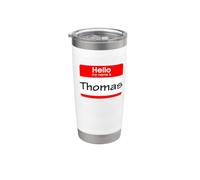Thomas, badge « Hello My Name is Name is » Gobelet isotherme en acier inoxydable double paroi