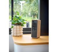 THOMSON Enceinte Bluetooth 5.3 et Station Météo Sans Fil, Radio FM, Horloge Radiopilotée, Thermomètre et Hygromètre Intérieur/Extérieur, Qualité de l'Air, Structure Bois - Noir - WS102TBK
