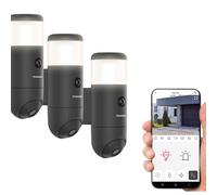 Thomson Lot de 3 Caméras Rheita 100 Wi-FI 1080p Motorisées | 3 caméras 1080p, Wi-Fi 2,4 GHz, auto-tracking, vision nocturne 25 m, microSDXC 128 Go, éclairage et sirène