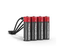 THOMSON Power+ Piles AA Rechargeables USB-C, 3700 mWh, Pack de 4, 1.5V | Li-ion 3700 mWh, USB-C direct, Pack 4, Tension stable 1.5V, Résiste aux projections d'eau, Garantie 5 ans