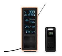 THOMSON Enceinte Bluetooth 5.3 et Station Météo Sans Fil, Radio FM, Horloge Radiopilotée, Thermomètre et Hygromètre Intérieur/Extérieur, Qualité de l'Air, Structure Bois - Noir - WS102TBK