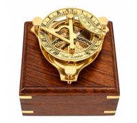 THOR INSTRUMENTS Cadran solaire boussole en laiton antique West London Article nautique avec boîte en bois Cadeau rustique vintage Décoration d'intérieur 8 cm
