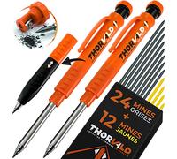 THORVALD 2 Crayon Chantier PRO EXTENSIBLE (+ 38 MINE Multi-Supports + Taille Mine + Grip Easy-write) Porte Mine pour Menuisier, Bricolage, Dessin, Tracer sur Bois, Metal, Béton, Carrelage