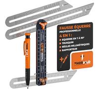 Thorvald 4 en 1 Fausse Équerre + Crayon Chantier + 2 Règles Inox 190mm & 265mm - Transfer d’angle précis - Aluminium anodisé - Tous travaux : menuisier, charpentier, carrelage