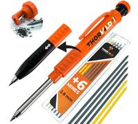 THORVALD Crayon Chantier PRO EXTENSIBLE (+ 7 MINE Multi-Supports + Taille Mine + Grip Easy-write) Porte Mine pour Menuisier, Bricolage, Dessin, Tracer sur Bois Metal, Béton, Carrelage