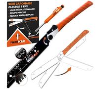 THORVALD Scie Japonaise Menuisier Kataba Pliable - Lame 23cm Avec Règle 15 cm Compas et Equerres + Crayon Chantier + Protection - Idéale Bois Brut, Contrecollé, PVC. Souple et Résistante