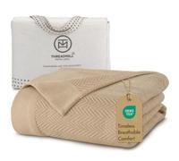 Threadmill Couverture d'automne 100% Pur Coton pour très Grand lit, Motif à Chevrons, légère, Douce et Confortable, pour Toutes Les Saisons, 350 g/m², 269,1 x 233,8 cm, Beige avec Sac fourre-Tout