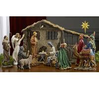 Three Kings Gifts - Ensemble Complet Complet de Figurines de crèche de la Vie réelle, Comprend Toutes Les Personnes, crèche éclairée, Coffre d'or, encens et myrrhe