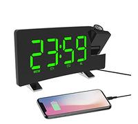 ThreeH Réveil à Projection Écran LED 4 Réveil Radio Numérique à Luminosité Réglable avec Chargeur Téléphone USB Réveil avec 2 Fonctions Répétition d'alarme Vert