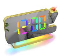 ThreeH Réveil Arc-en-Ciel Numérique Réveil à Projection avec Lumière Nuit Colorée Surface Miroir pour Le Maquillage Mode d'atténuation Fonction Snooze Or