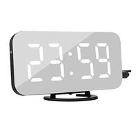 ThreeH Réveil avec Chargeur USB Réveils Numériques pour Chambre à Coucher Grande Surface Miroir Fonction Répétition Facile Luminosités Réglables à 3 Niveaux Mode Gradation Noir-Blanc