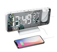 ThreeH Réveil de Projection avec Chargeur USB Réveil de Projecteur Rotatif à 180 ° avec Radio FM Écran Miroir 7,4 '' 2 Sons 4 Gradateurs Blanc