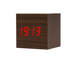 ThreeH Réveil en Bois Affichage numérique Forme Cube avec Le Temps et Température Sound Control Bureau Réveil pour Voyage Enfants Chambre Accueil Bureau AC10 Marron