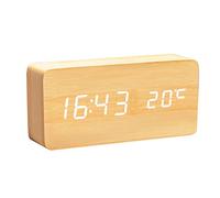 ThreeH Réveil Numérique Réveil à LED en Bois Artificiel avec Température Luminosité Date Réglable Contrôle Vocal AC11Jaune_Blanc