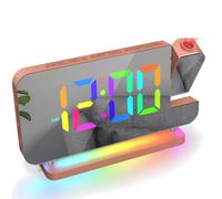 ThreeH Réveil RGB Réveil Numérique à Projection Horloge LED avec Lumière Nuit Arc-en-Ciel et Ports Chargement USB&C Volume Ajustable Horloge Miroir pour Chambre Rose